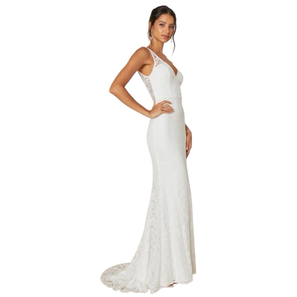 Lulus Maxi Wedding Dress XL White Lace Sleeveless Backless Beloved Eternity NWT